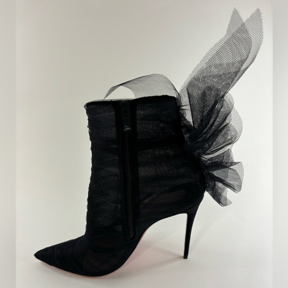 Christian Louboutin Libellibooty 100 Black Mesh Tulle Ankle Boot Pumps - Picture 6 of 12